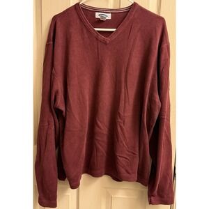 Old Navy Sweater Men's 2XL Solid Burgundy V-Neck Pullover Long Sleeve Cotton